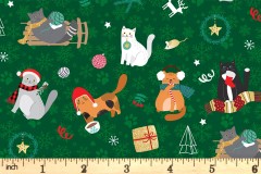 P&B Textiles - Christmas Miniatures 2 - Cats - Green (CHM24726)