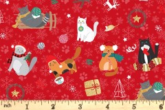 P&B Textiles - Christmas Miniatures 2 - Cats - Red (CHM24726)