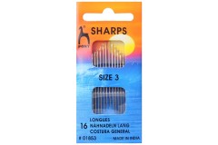 Pony Gold Eye Hand Sewing Needles, Sharps / Everyday, Size 3 (pack of 16)