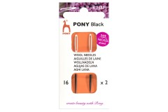 Pony - Black - Wool Needles with White Eye - Size 16 (Pack of 2)
