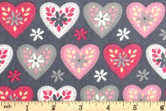 Rose & Hubble - Cotton Poplin Hearts - Pink on Grey (CP0474)