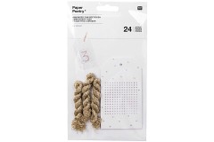 Rico - Embroidery Tags, White/Gold, Pack of 24 with Metallic Yarn