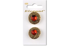 Sirdar Elegant Round Shanked Metal Buttons with Jewel, Gold/Red, 25mm (pack of 2)