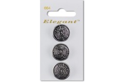 Sirdar Elegant Round Shanked Metal Crest Buttons, Antique Nickel, 19mm (pack of 3)