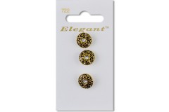 Sirdar Elegant Round Shanked Ornate Plastic Buttons, Gold with Gem Centre, 12mm (pack of 3)