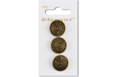 Sirdar Elegant Round Shanked Metal Crest Buttons, Oxidised Gold, 19mm (pack of 3)