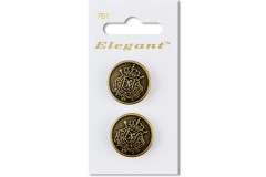 Sirdar Elegant Round Shanked Metal Crest Buttons, Oxidized Gold, 22mm (pack of 2)