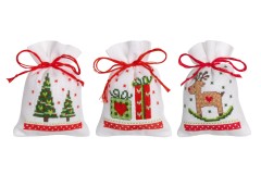 Vervaco - Draw String Gift Bags - Christmas Figures - Set Of 3 (Cross Stitch Kit)