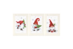 Vervaco - Christmas Gnomes - Greeting Cards - Set Of 3 (Cross Stitch Kit)